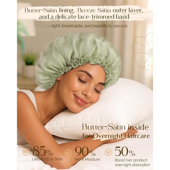 Sleep Bonnet Breathable Mesh and Satin Hair Cap for Curly Straight Hair
